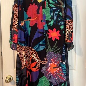 Vibrant Tropical Leopard Print Midi Dress